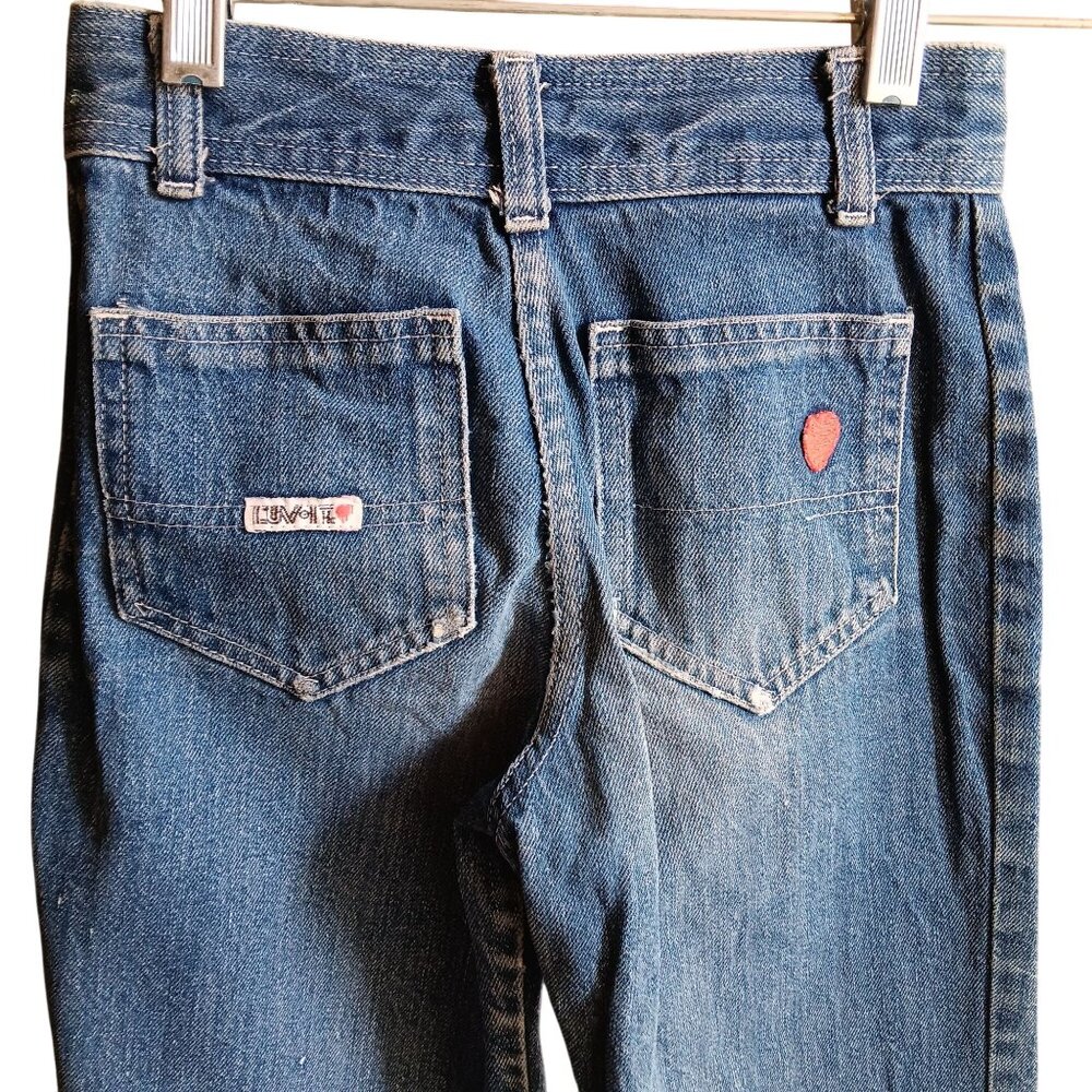 12 Slim Girls True Vintage Luv-It Denim Straight-Leg Jeans Heart Patch Distress